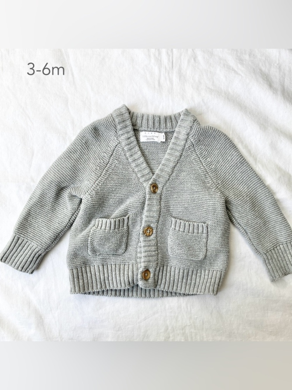🪴5/$30 Rise Little Earthling 3-6 Months Baby Knit Grey Cardigan Spring Fall